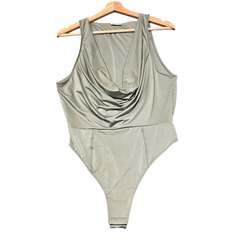 Free People Intimately FP Bodysuit Womens S‎ Sage Green Cowl Neck Thong Sleek